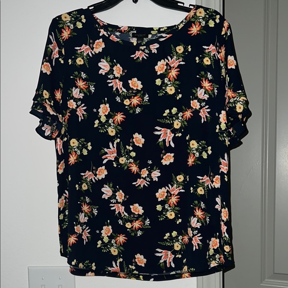 Ann Taylor Navy Blue and Orange Boxy Blouse - Picture 1 of 6